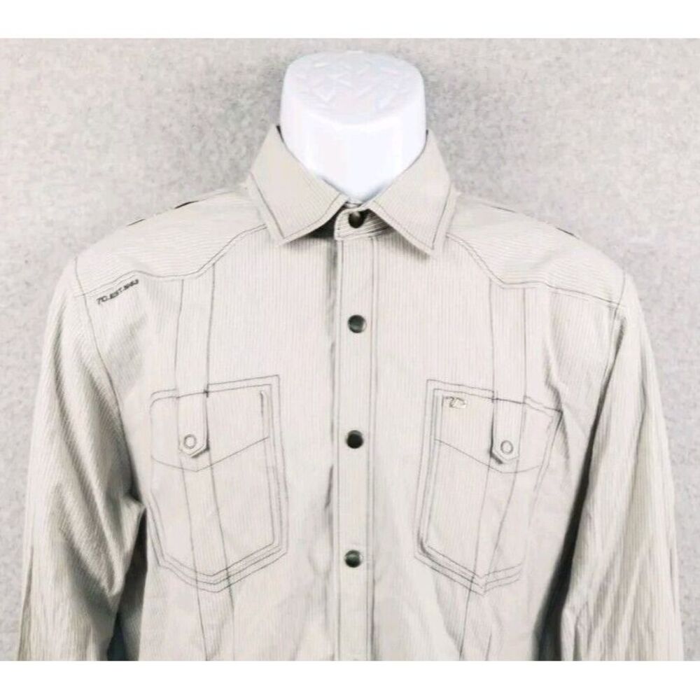 7 Diamonds Western Button Up Short Sleeve Shirt Medium‎ White Stripes